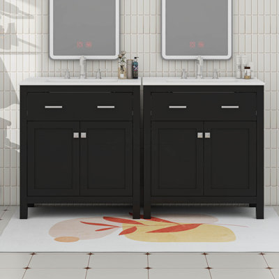 Ensemble de meuble-lavabo 60 po avec double meuble-lavabo et double lavabo en céramique