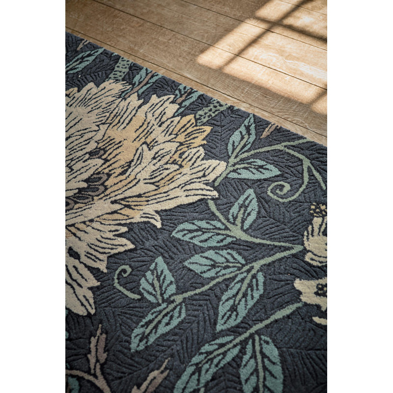 Hand Tufted Wool Floral Area Rug in Webb's Blue, Rectangle 8'2" x 11'6"