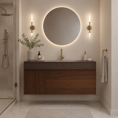 Meuble-lavabo flottant 36 po avec dessus en pierre frittée sans couture et lavabo en céramique