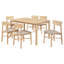 7 - Piece Wood Dining With White Washed Finish, Mid Century Aesthetic, Rectangular Table, Solid Back Upholstered Chairs, Seats 6 , Tan Fabric Covered