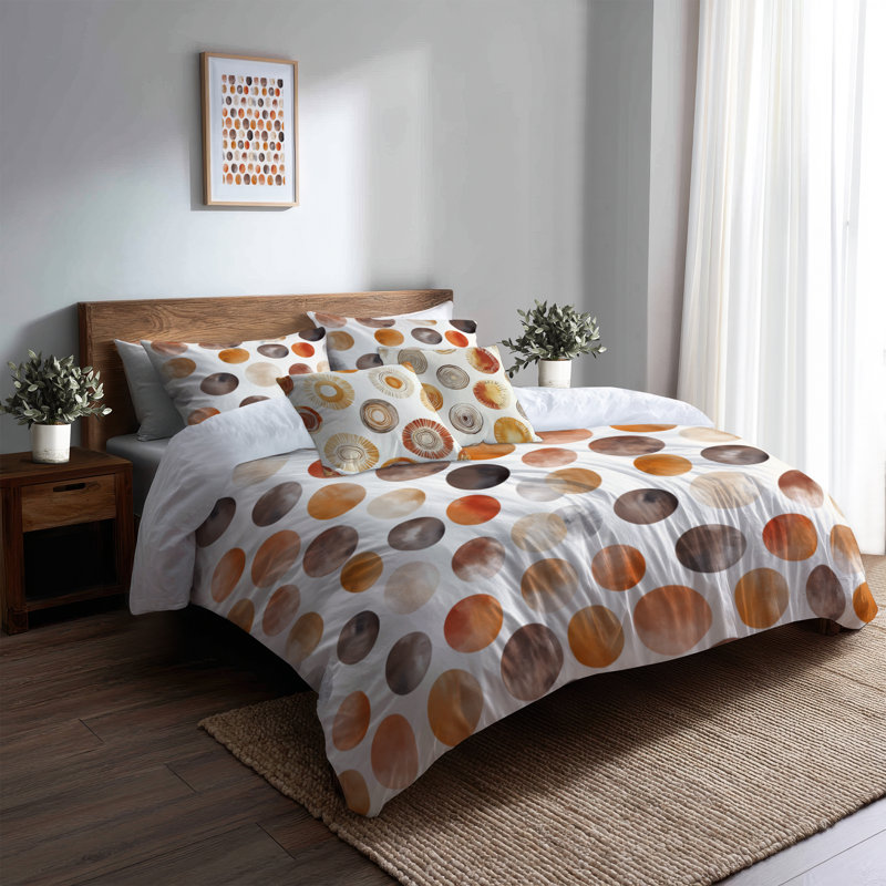 Ensemble de literie à motif géométrique 5 pièces - Housse de couette et coussin décoratif Yelorange