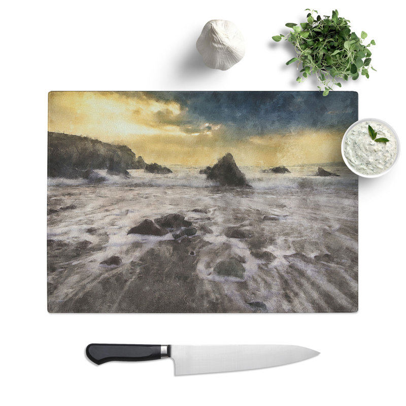 Beach View Painting Chopping Board, 0.4cm H x 20cm W x 29cm L