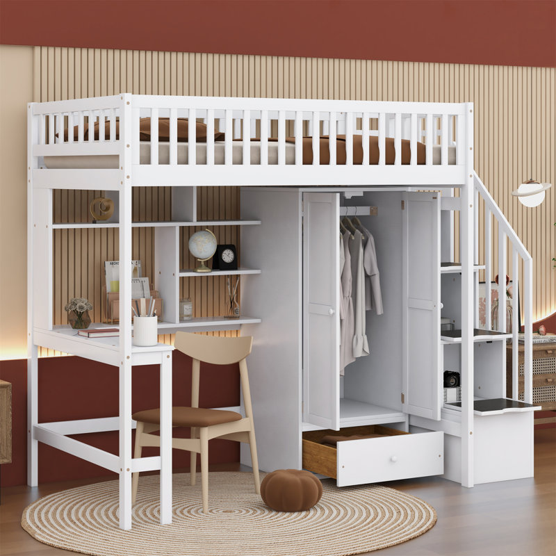 Lit mezzanine avec tiroirs Jamner Kids, Lit simple, Blanc