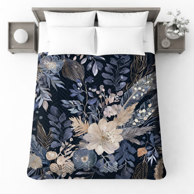 Couvre-lit matelassé à motif floral bleu marine toutes tailles