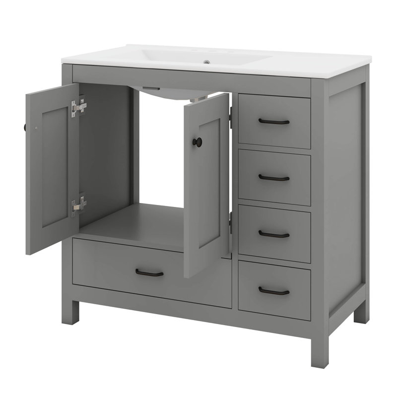 Meuble-lavabo de 36 po avec lavabo, meuble-lavabo avec 5 tiroirs à fermeture en douceur et 2 portes à fermeture en douceur