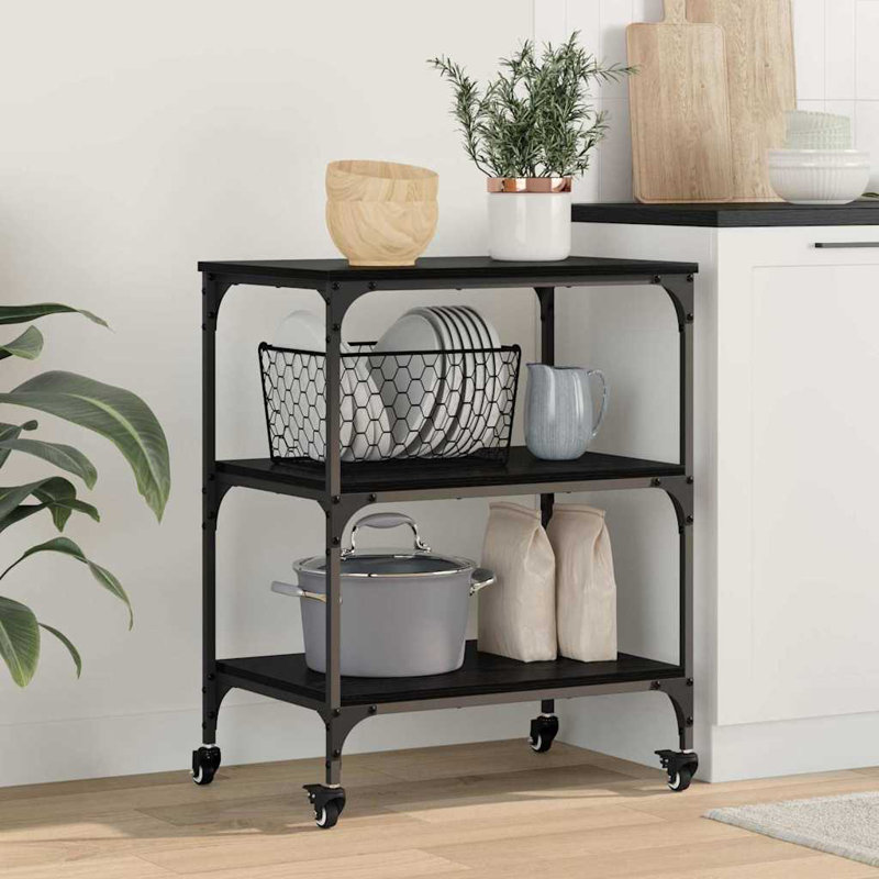Wood Bar Cart, Black Oak
