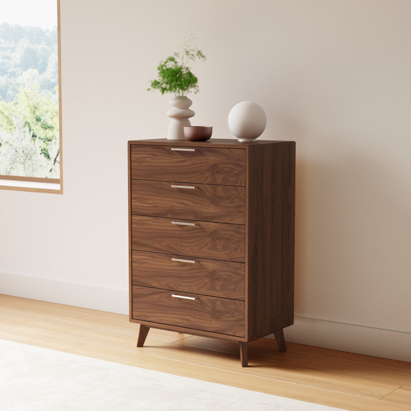Glow 30'' W 5 - Drawer Dresser, Walnut