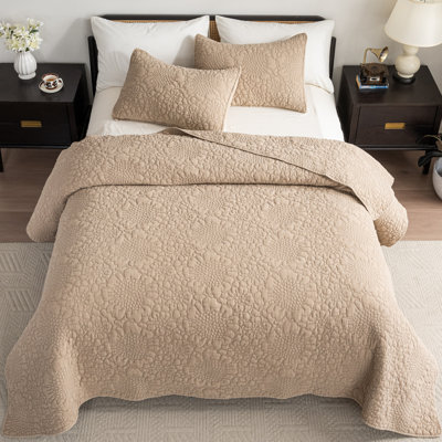 Ensemble de courtepointe réversible 3 pièces en coton délavé à motif floral Stone