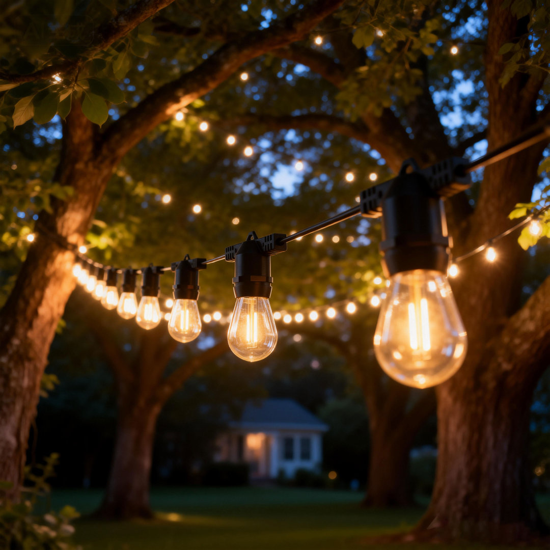 Kanora LED Globe String Lights Outdoor Decorations 48FT 15 Edison Bulbs Plug-in Waterproof Connectable Light Arlmont & Co.