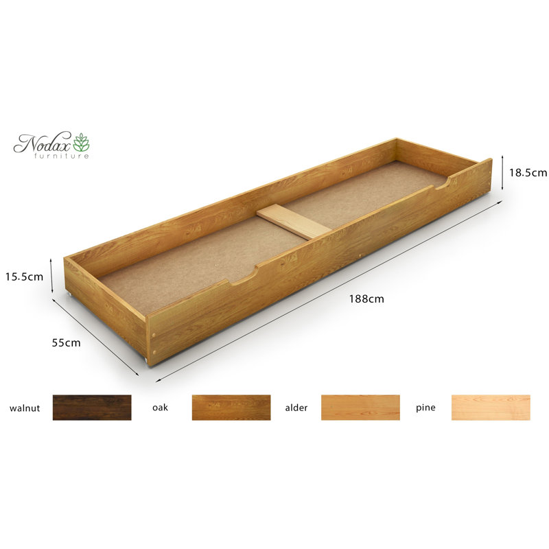 Nodax Premium Underbed Solid Wooden Drawer With Pull/Push Grooves And Castors For Easy Underbed Storage, Alder