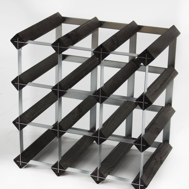 Liddle 12 Bottle Floor Wine Bottle Rack, Black Stained / Galvanised Steel