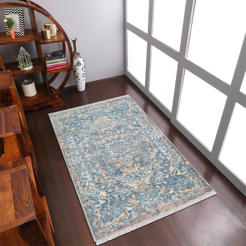 Beier MACHINE MADE POLYESTER AREA RUGS - Rectangle | Gray Blue | Oriental Design, Low Pile Machine Made Area Rugs for Living Room, Bed Room