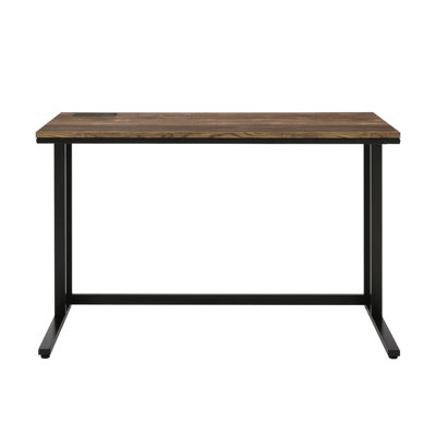 Walnut And Black Rectangular Writing Desk With Plug, Metal, 24.59 In Width, Open Base Functionality Built - , Modern Work Station