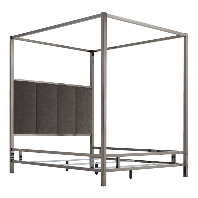 Upholstered Metal Canopy Bed, Black Nickel/Dark Gray, Full