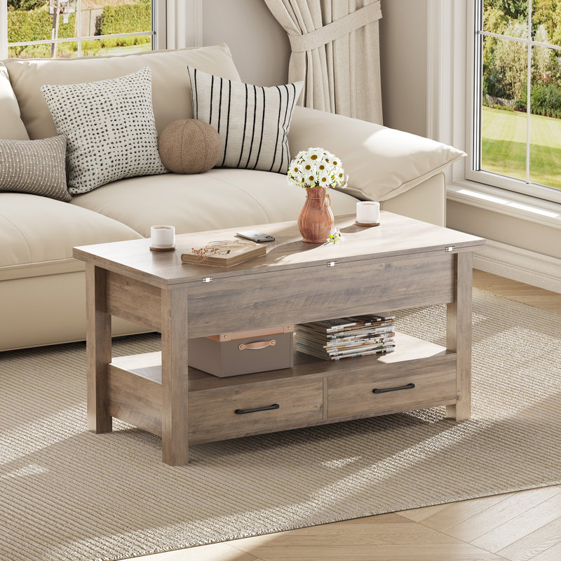 Table basse à hauteur réglable avec rangement en bois moderne, Grey