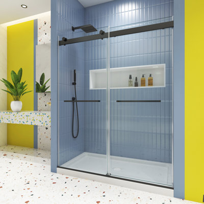 Bypass Shower Door - 5/16" Tempered Glass, Matted Black Finish, Easy Installation, Soft Close Glass Black, Install, Double Sliding,