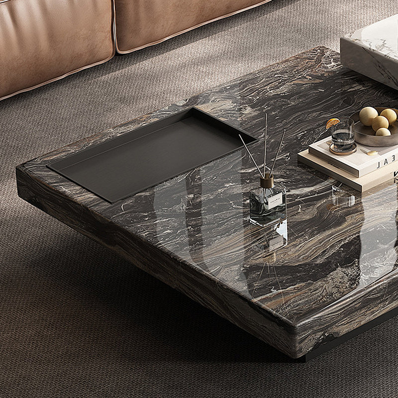 Table basse carrée en marbre italien, Noir / blanc, H 19,69 po x l 59,06 po x P 35,43 po