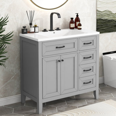 36.07'' Single Bathroom Vanity with Ceramic Sink Top Bathroom Storage Cabinet