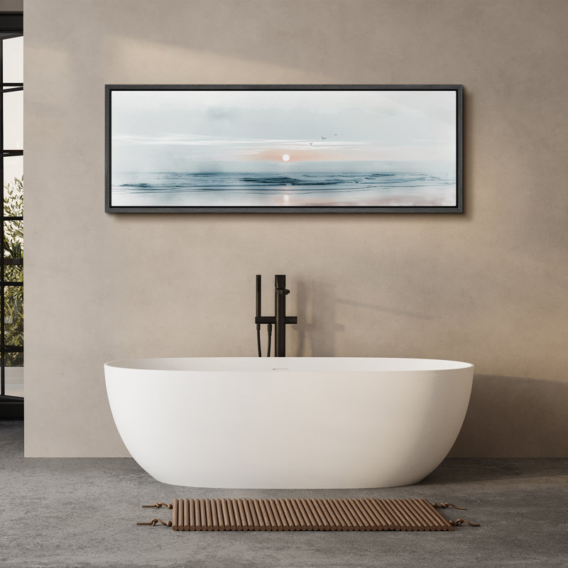 «Coastal Beach Abstract Sunrise Over Rolling Hills», reproduction d'art sur toile, H 20 po x l 60 po, Noir, noir, noir, noir