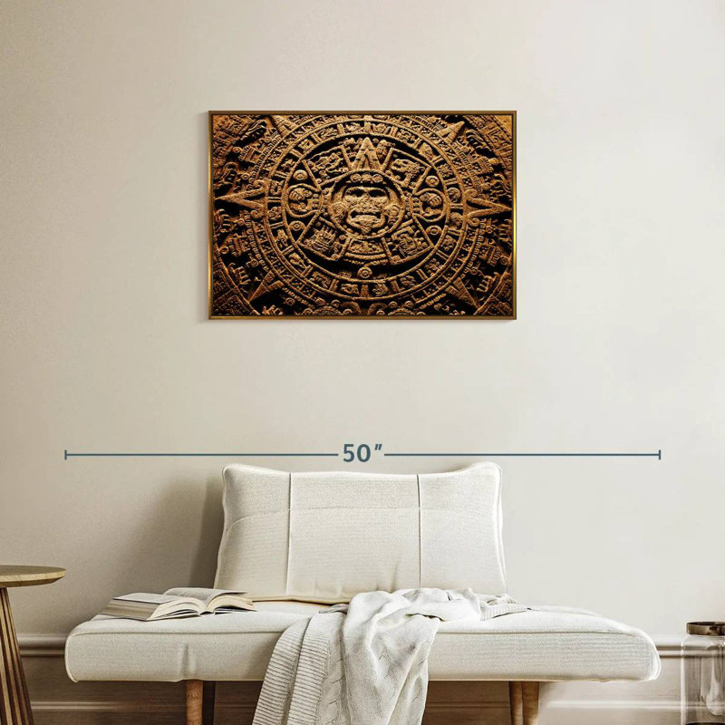 Ancien calendrier aztèque, Cadre flottant doré, 31 po x 21 po