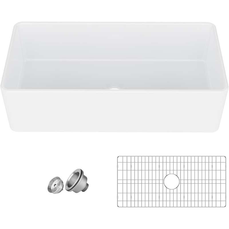 White Fireclay Farmhouse Sink with Deep Single Bowl