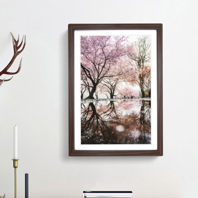 Reflection Of The Pink Blossom Trees - Single Picture Frame Painting on MDF