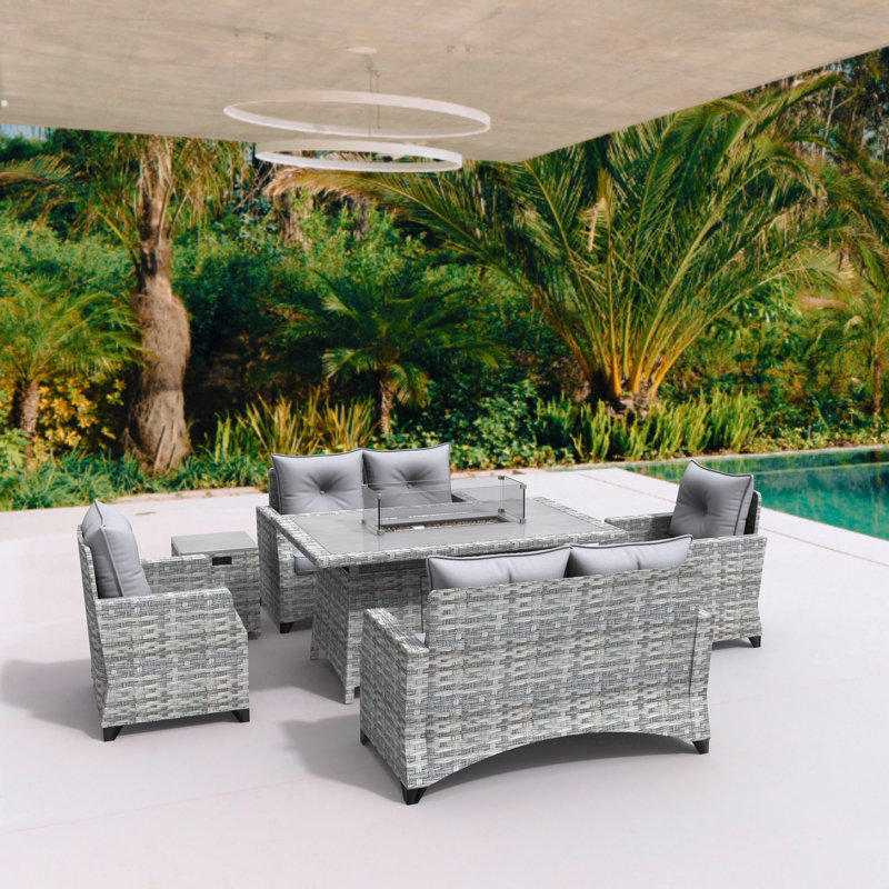 Wicker 6 - Person Patio Conversation Set with Cushions