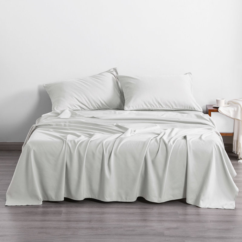 Ensemble de draps 3 pièces en microfibre 1800 Series, Ensemble de draps pour lit simple avec 1 taie d'or, Gris clair