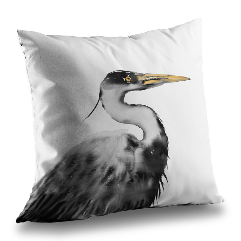Great Heron Monochrome Black Poly Twill Throw Pillow - Decor
