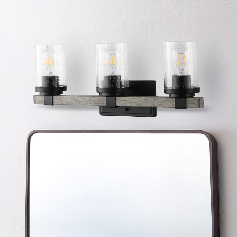 Éclairage pour salle de bain rustique à DEL Borth, Trois lumières, Noir mat / chêne gris