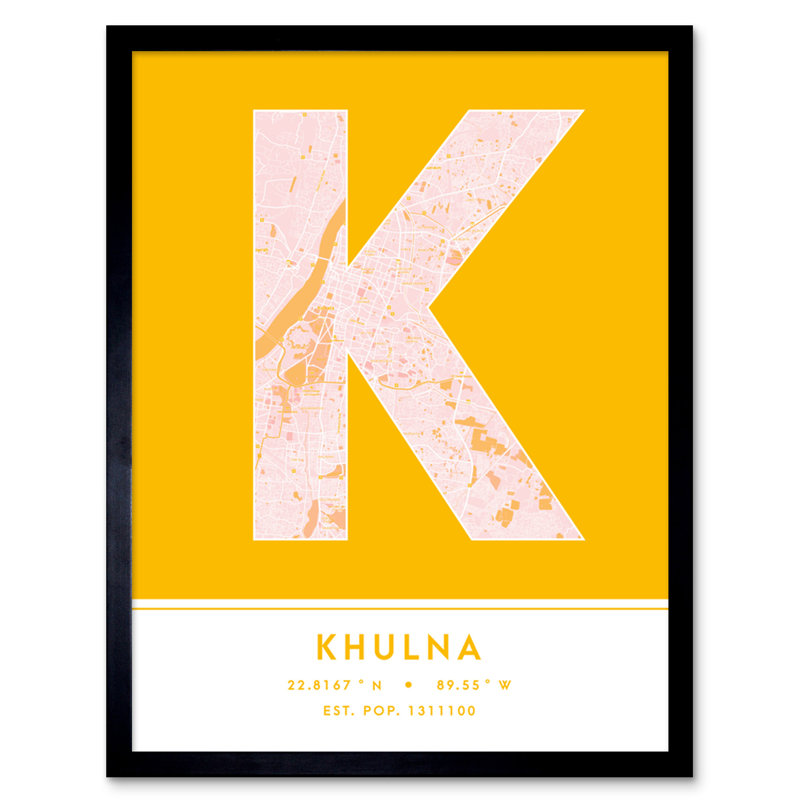 Khulna City Map Khulna Yellow - Single Picture Frame Typography