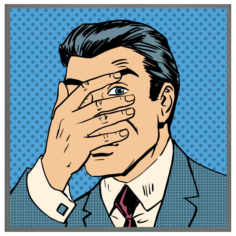 Foyil The Confused Man Hide And Seek Game Pop Art Comics Retro Style Halftone - Single Picture Frame Print, Grey Framed