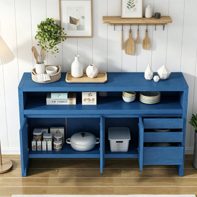 Buffet 60 po 3 portes 3 tiroirs avec placage en frêne massif, tablette semi-ouverte et découpe circulaire 60 po