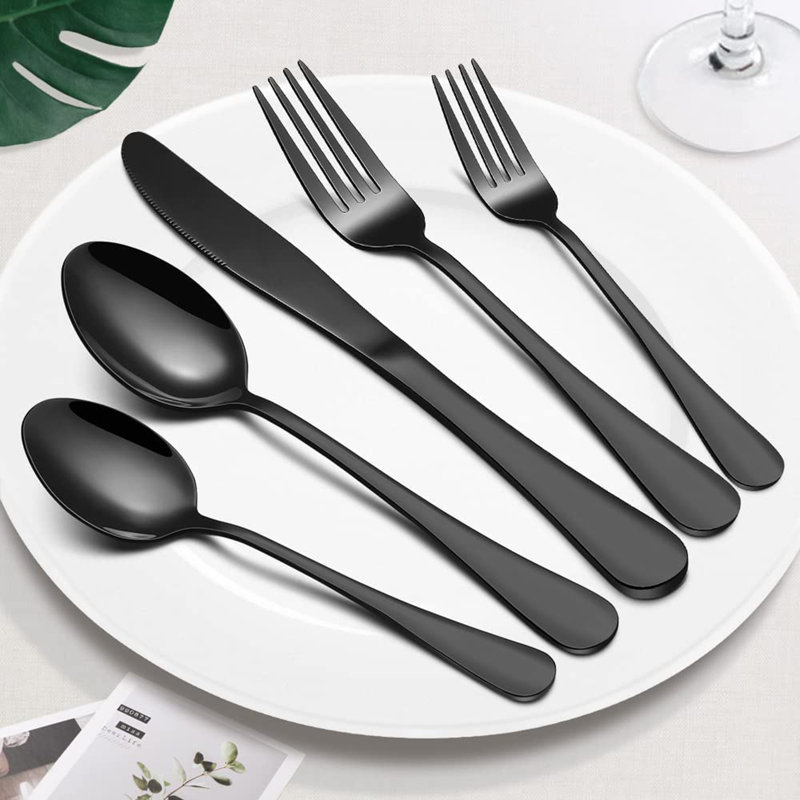 40 Pieces Stainless Steel Flatware Cutlery Set, Black