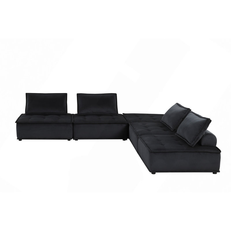 Canapé modulaire, modulaire 5 pièces 120 po en velours noir, conception modulaire avec repose-pieds inclus