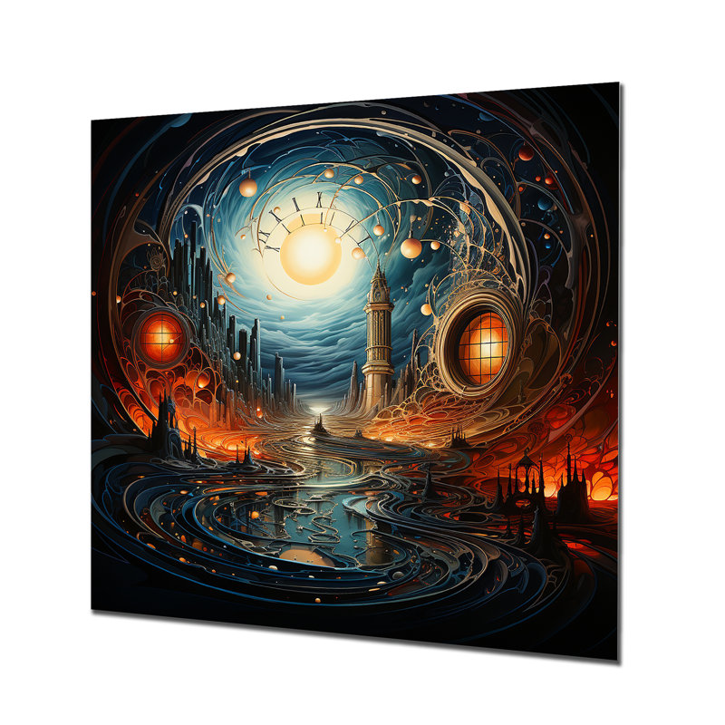 «Eclipse Over Arcadia Mystic Towers», art mural City Fantasy, Pas de métal encadré, H 16 po x l 16 po x P 1 po