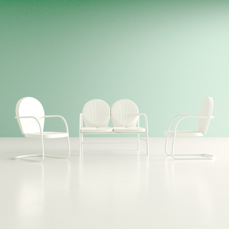 Ensemble de conversation 3 pièces Burley, Blanc lustré