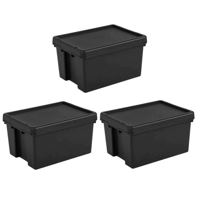 Wham Bam Heavy Duty Recycled 16L Plastic Storage Boxes Pack of 3 Black