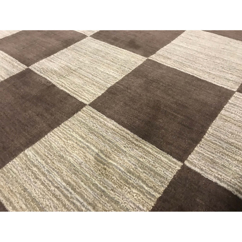 Gabbeh Wool Checkered Area Rug in Brown/Beige, Rectangle 3'10" x 5'10"