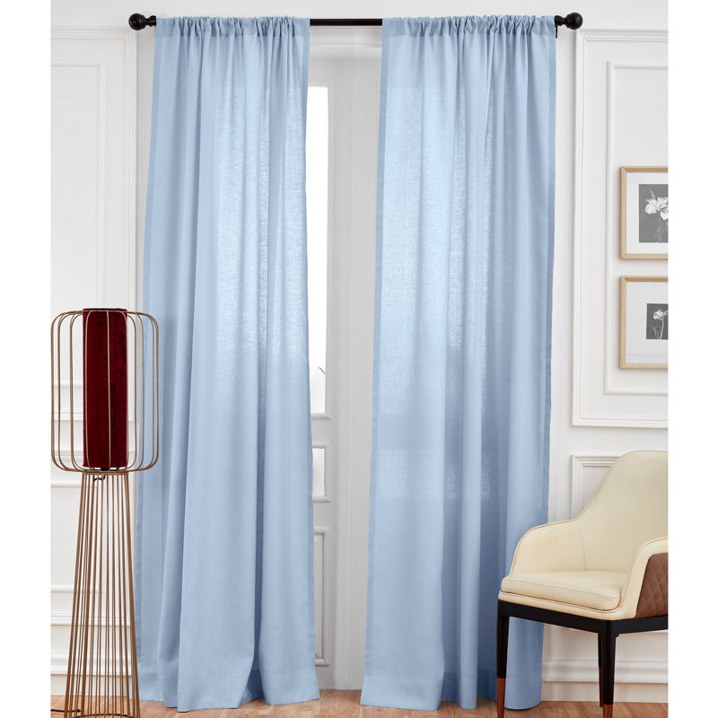 Linen Curtain with Rod Pocket, 52" W x 96" L, Sky Blue