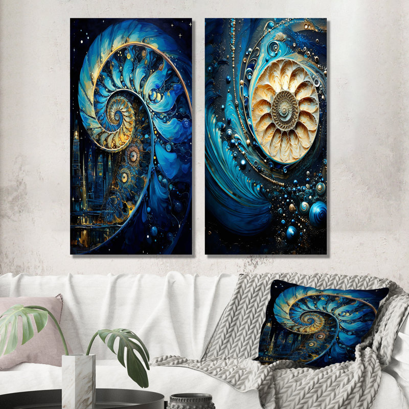 Nautilus saphir coquillages - ensemble de 2 décorations murales en métal Nautilus, H 28 po x l 24 po