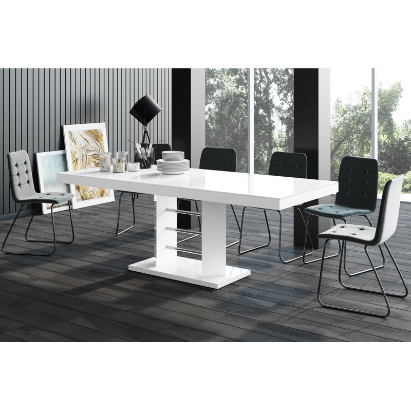 Micajah Extendable Dining Table, High Gloss White