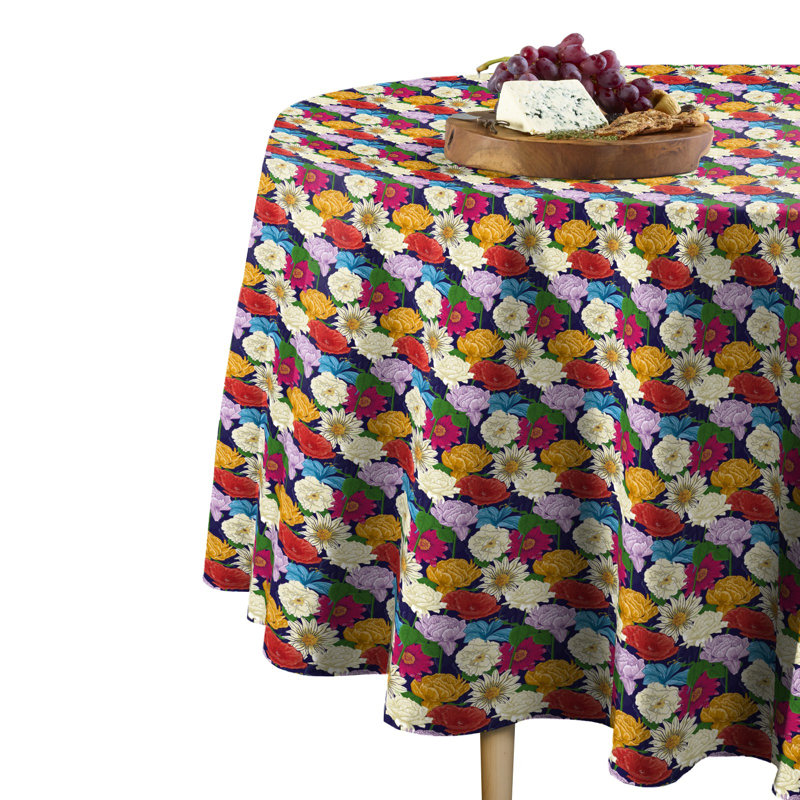 Maxton Bouquet Tablecloth, 114" L x 114" W, Navy