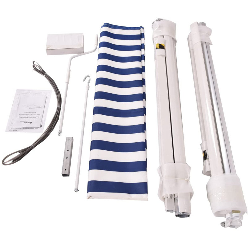 Gizeh 300 cm W x 250 cm D Alazea Extendable Awning, Blue/White