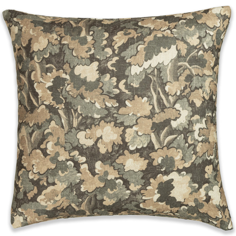  Cascade Abstract Botanical Accent Pillow, Square 20", Green, Feather