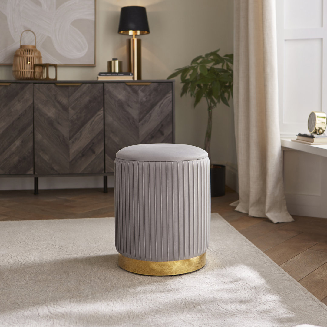 38cm Wide Velvet Round No Pattern Pouffe Ottoman with Storage