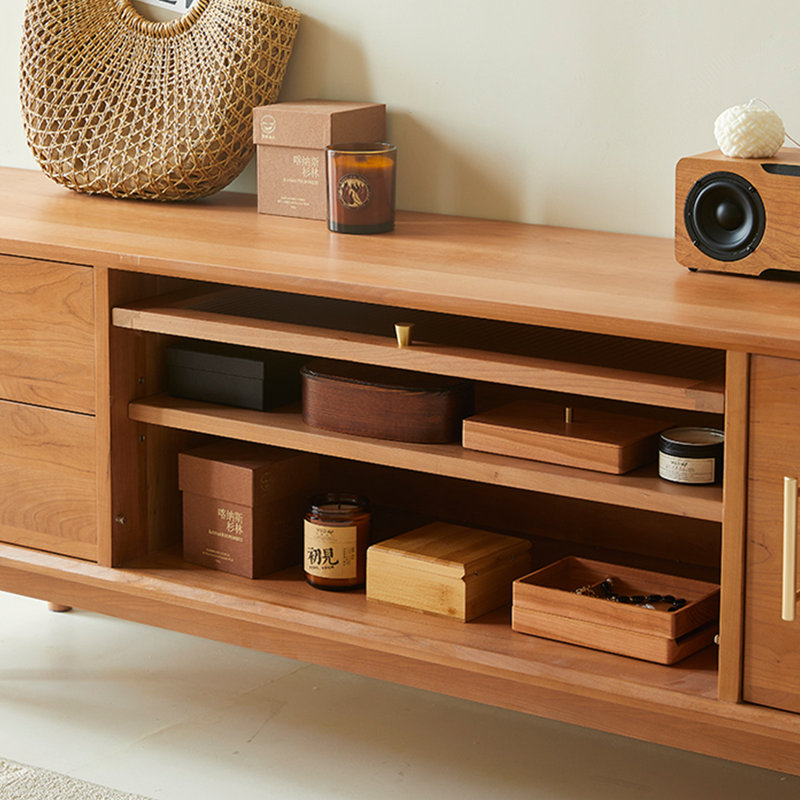 Meuble télé en bois massif avec tiroirs, H 21,65 po x L 70,86 po x l 15,74 po