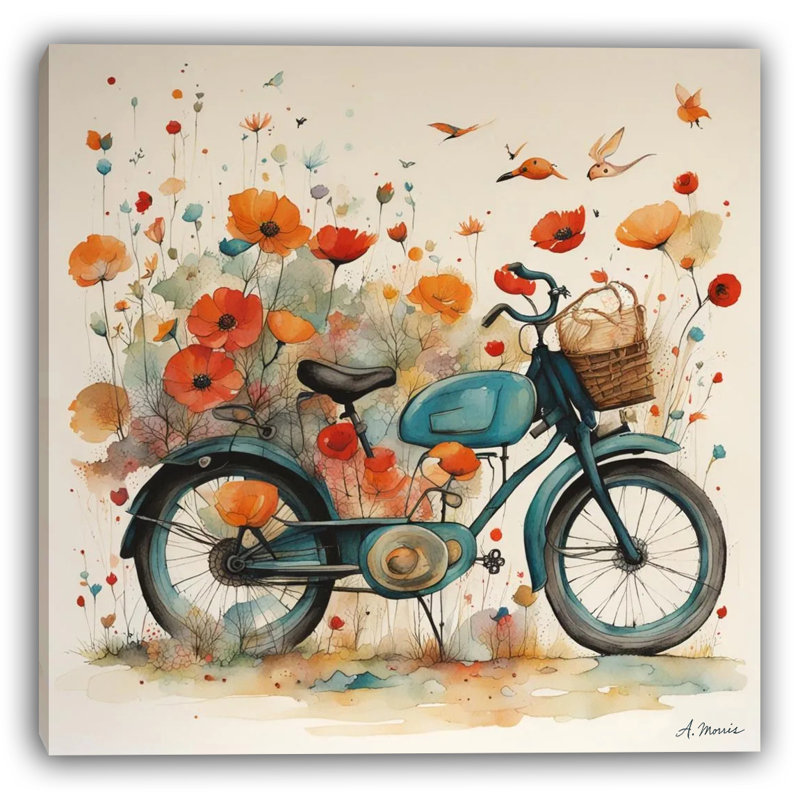 Vintage bicycle in a field of wildflowers, H 30 po x l 30 po