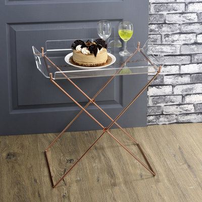 Contemporary Clear Tray Table With Sled Base For Living Room And Copper Practical Purposes