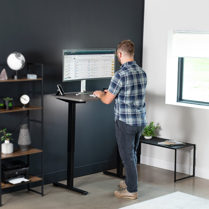 VIVO Single Motor Electric Desk with Push Button Memory Controller, Dark Gray/Black, 48.5" H x 43" W x 24" D